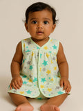 Little Angels Little Angels Star Print Sleeveless Frock - Pack of 3 Jhabla/Vest Soft Starburst Baby Vest Trio