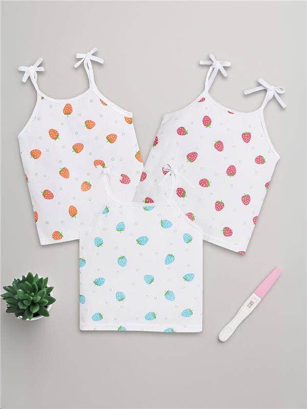 Little Angels Little Angels Baby Strawberry Tie-Knot Cotton Vests – Pack of 3 Jhabla/Vest Strawberry Knot Style Cotton Jhabla