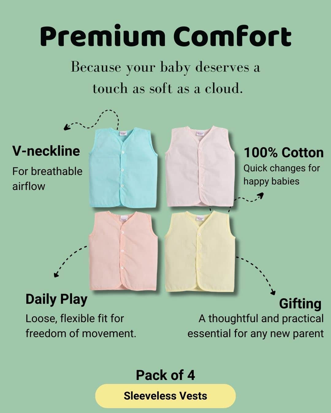 Little Angels Buy V Neck Baby Jhabla Online | My Little Angels Jhabla/Vest V-Neck Cotton Baby Vest – Pack of 4