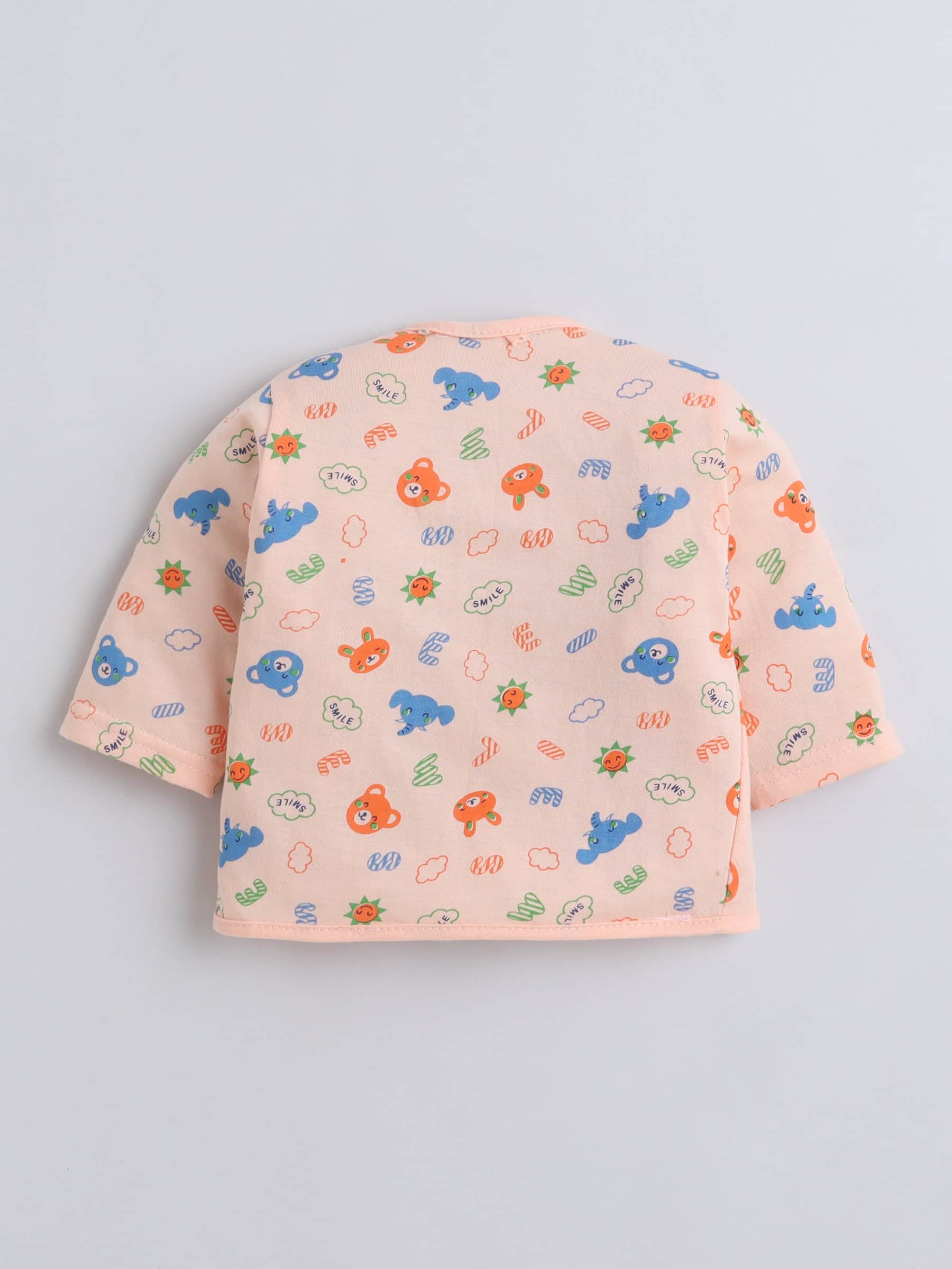 Little Angels Little Angels Cotton V-Neck Half Sleeves Printed Green Jhabla Jhabla/Vest V-Neck Full Sleeves Printed Peach Nightsuit