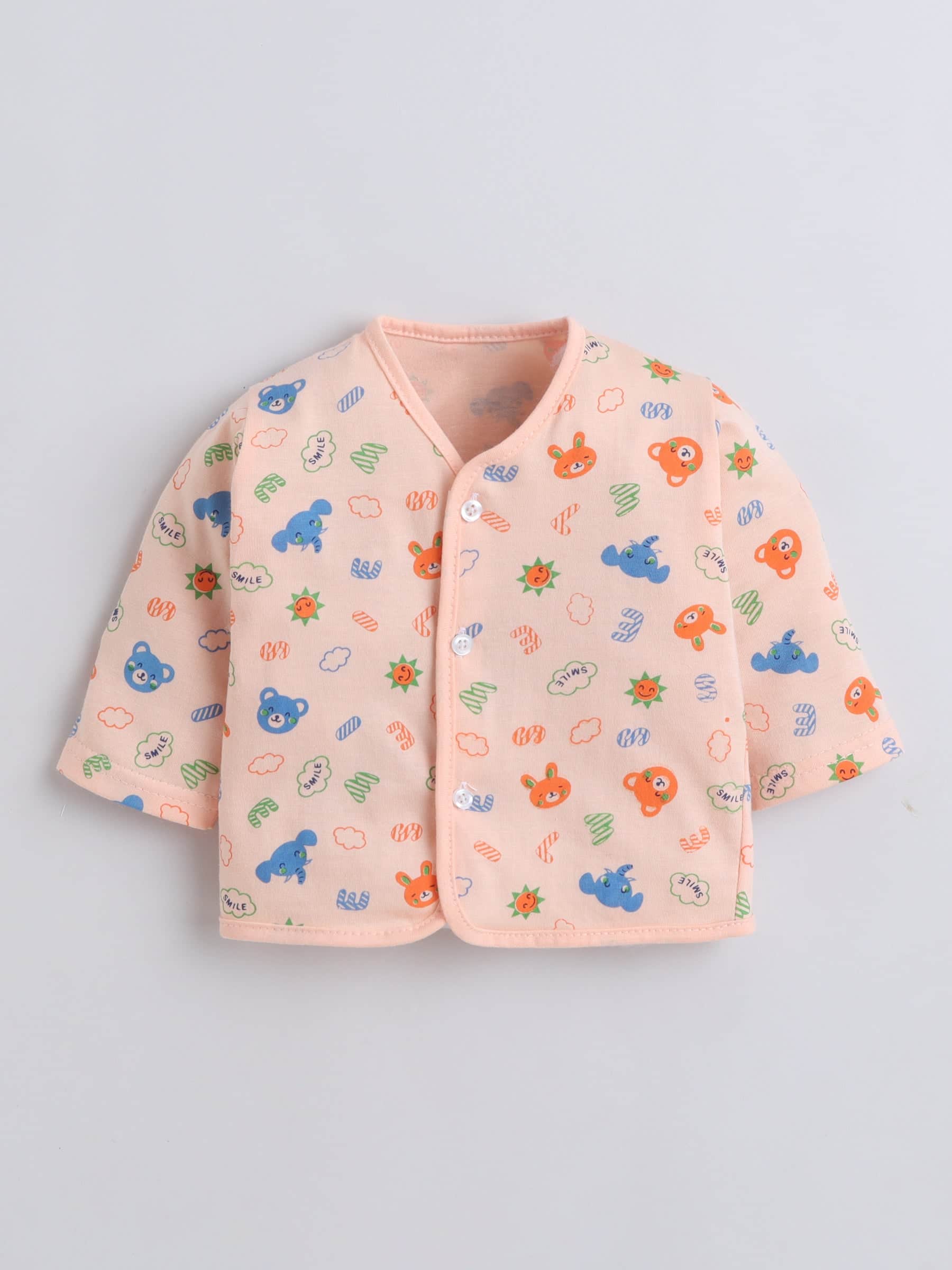 Little Angels Little Angels Cotton V-Neck Half Sleeves Printed Green Jhabla Jhabla/Vest V-Neck Full Sleeves Printed Peach Nightsuit