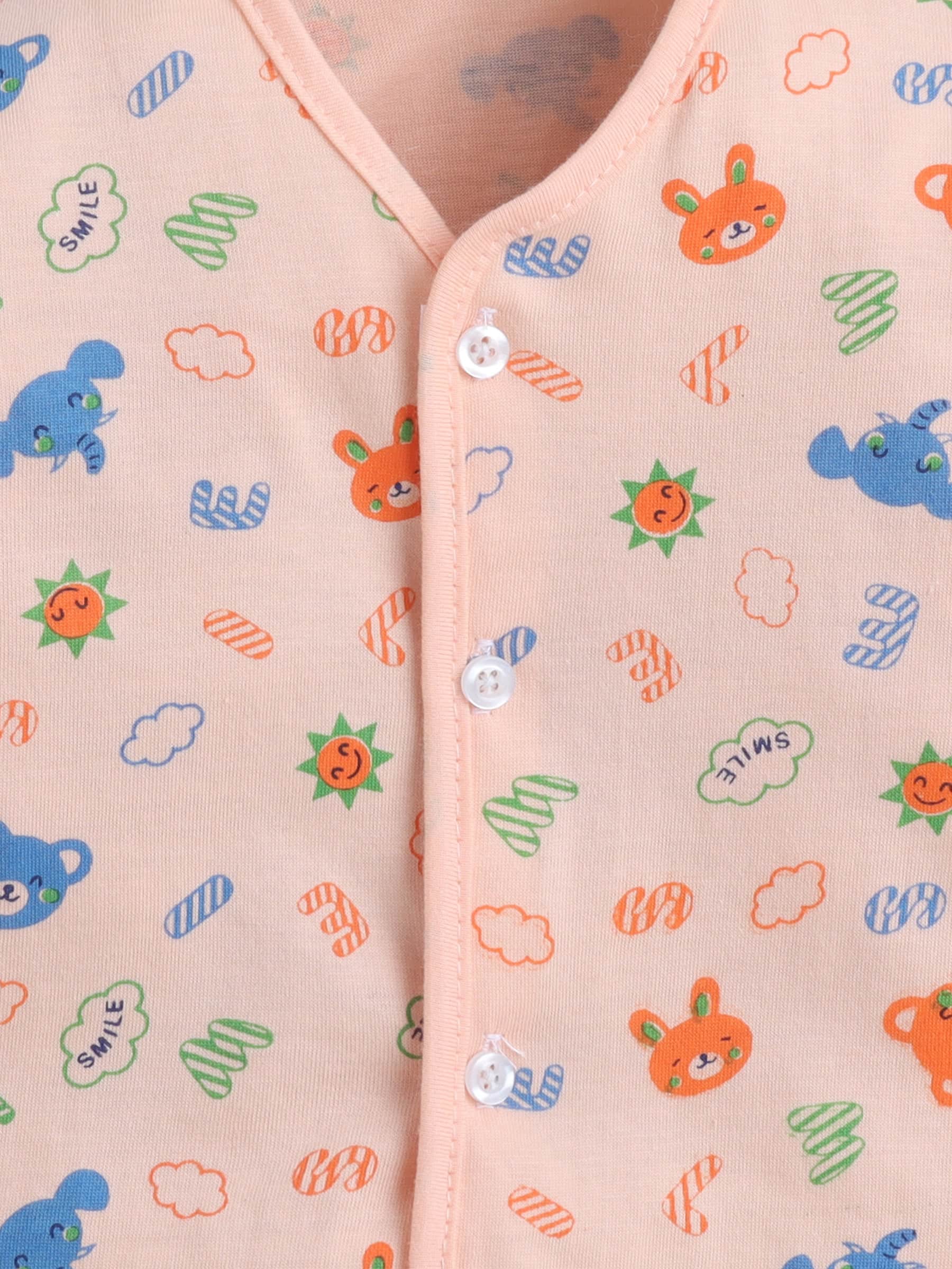 Little Angels Little Angels Cotton V-Neck Half Sleeves Printed Green Jhabla Jhabla/Vest V-Neck Full Sleeves Printed Peach Nightsuit