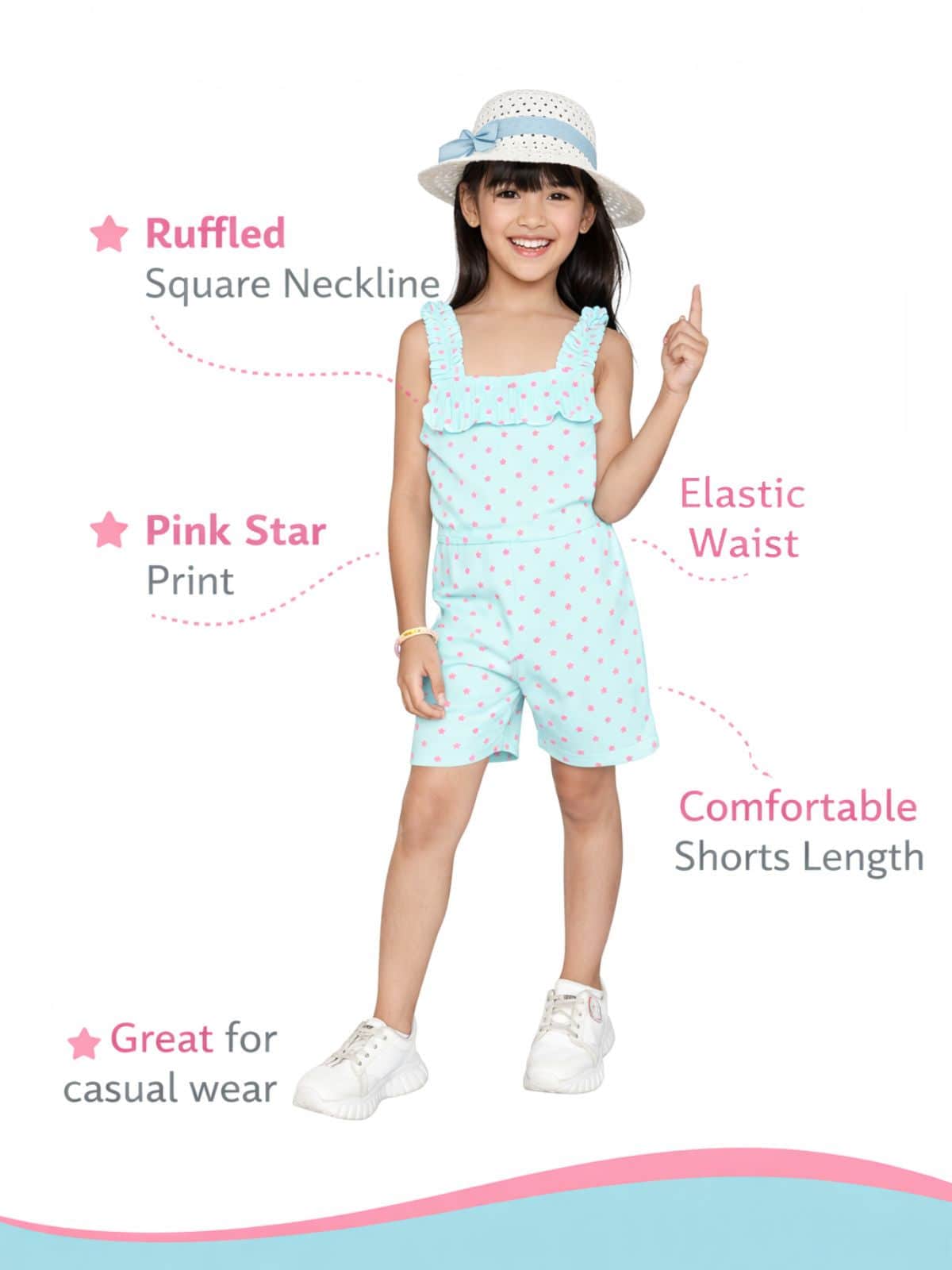 Little Angels Little Angels 1 Pc Jumpsuit Cotton Square Neck Sleeveless Printed Jumpsuit For Girls Jumpsuit Playful Princess Cotton Jumpsuit