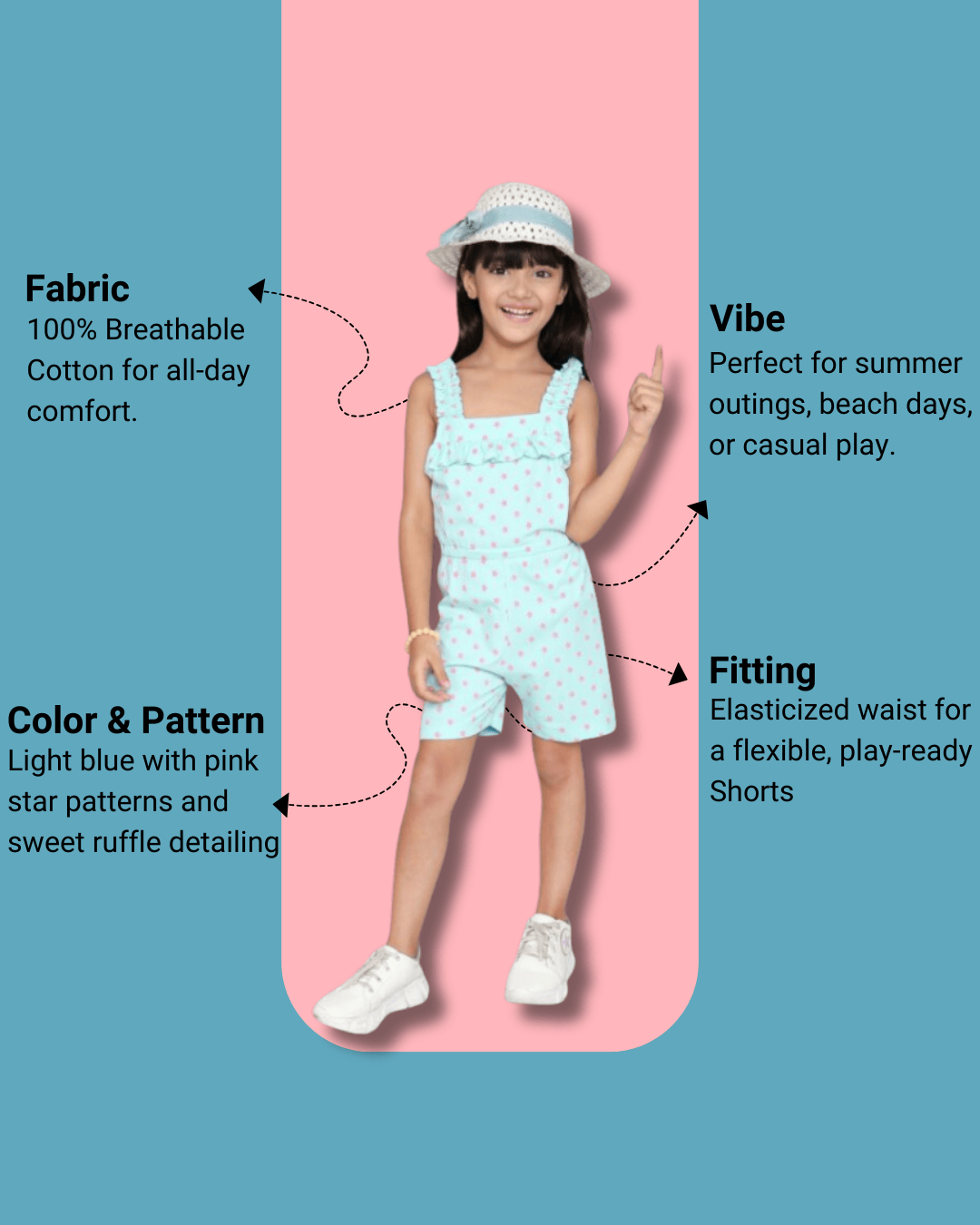 Little Angels Little Angels 1 Pc Jumpsuit Cotton Square Neck Sleeveless Printed Jumpsuit For Girls Jumpsuit Playful Princess Cotton Jumpsuit