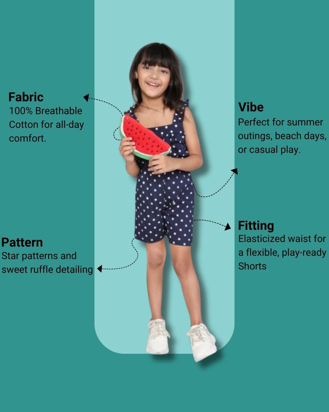 Little Angels Little Angels 1 Pc Jumpsuit Cotton Square Neck Sleeveless Printed Jumpsuit For Girls Jumpsuit Playful Princess Cotton Jumpsuit