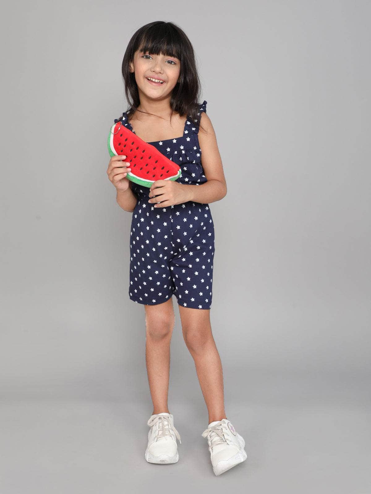 Little Angels Little Angels 1 Pc Jumpsuit Cotton Square Neck Sleeveless Printed Jumpsuit For Girls Jumpsuit Playful Princess Cotton Jumpsuit 4-5Y / Navy / Cotton