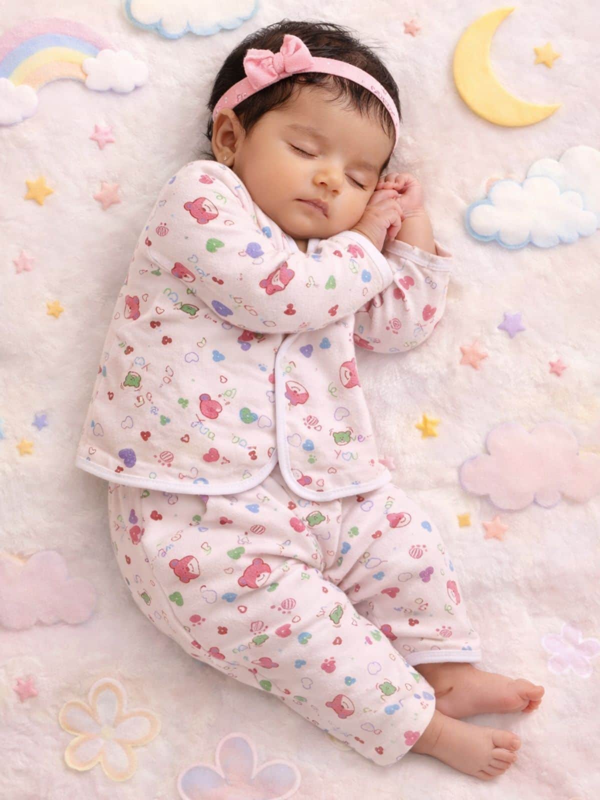 Little Angels Kids Full Sleeve Nightsuit Pink | My Little Angels Night Suits Girls Full Sleeve Printed Nightsuit Pink in Soft Cotton Pink / 0-3 M / Fallalen