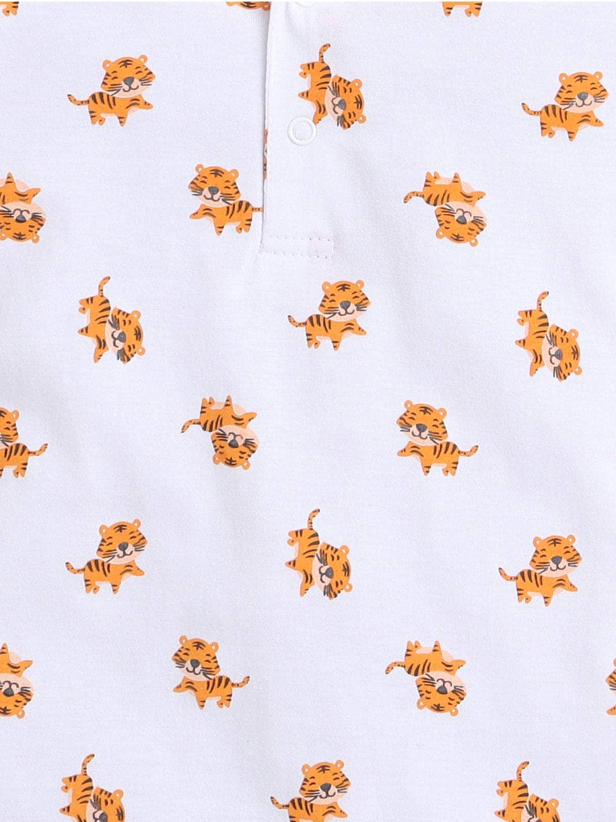 Little Angels Little Angels 1 Pc Onesies/Romper Cotton Round Neck Half Sleeves Tiger Print Bodysuit For Baby Boys Onesies All-Day Play Cotton Romper