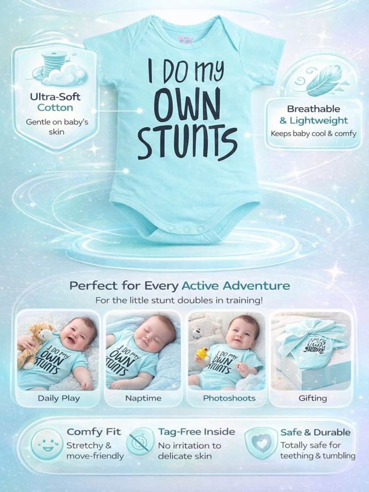 Little Angels Blue Cotton Graphic Print Baby Onesie Onesies Breathable Blue Cotton Onesie for Infants