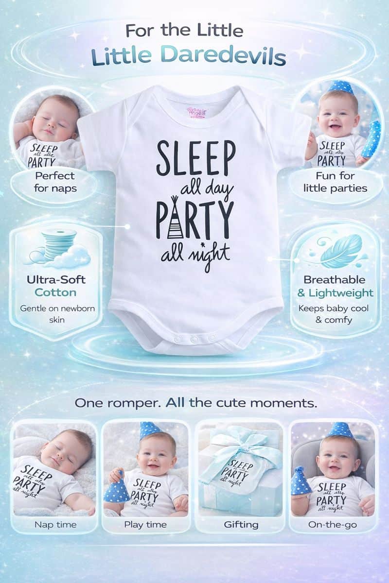 Little Angels White Cotton Graphic Print Baby Romper Onesies Comfortable White Cotton Romper for Newborns