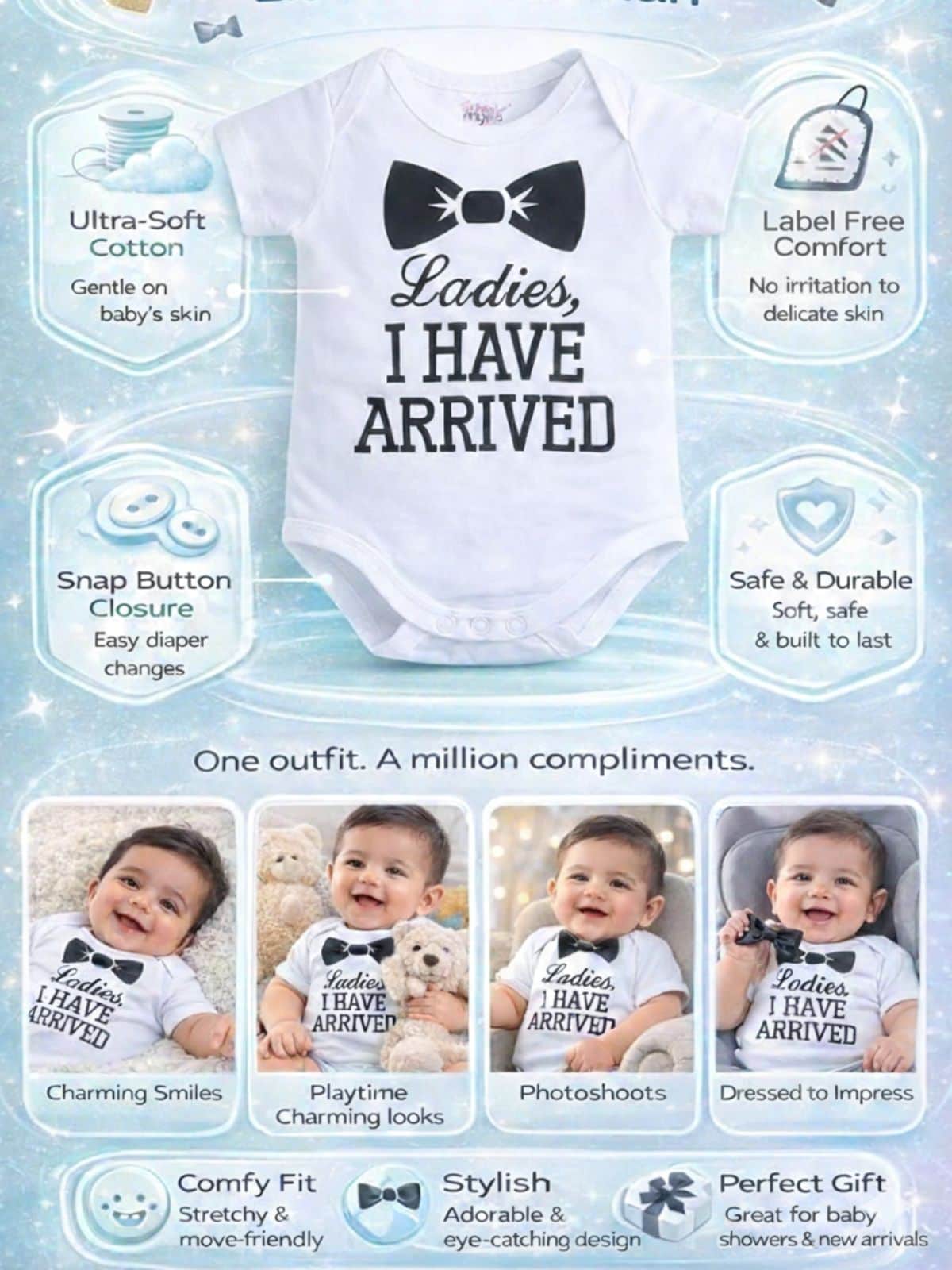 Little Angels White Cotton Graphic Print Baby Onesie Onesies White Cotton Onesie for Babies