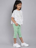 Little Angels Little Angels Girls Cotton Top and Capri Set Round Neck Butterfly Sleeves Printed White 2 Piece Set Party Wear Round Neck Butterfly Sleeves Printed Top and Capri Set