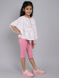 Little Angels Little Angels Girls Cotton Top and Capri Set Round Neck Butterfly Sleeves Printed Pink 2 Piece Set Party Wear Round Neck Butterfly Sleeves Printed Top and Capri Set