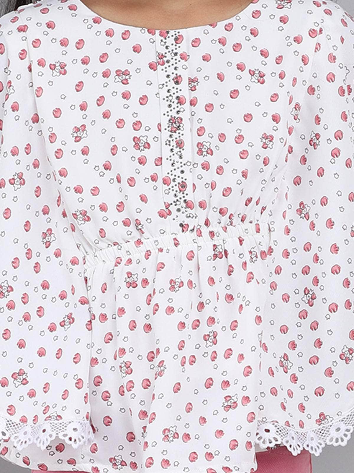 Little Angels Little Angels Girls Cotton Top and Capri Set Round Neck Butterfly Sleeves Printed Pink 2 Piece Set Party Wear Round Neck Butterfly Sleeves Printed Top and Capri Set