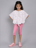 Little Angels Little Angels Girls Cotton Top and Capri Set Round Neck Butterfly Sleeves Printed Pink 2 Piece Set Party Wear Round Neck Butterfly Sleeves Printed Top and Capri Set