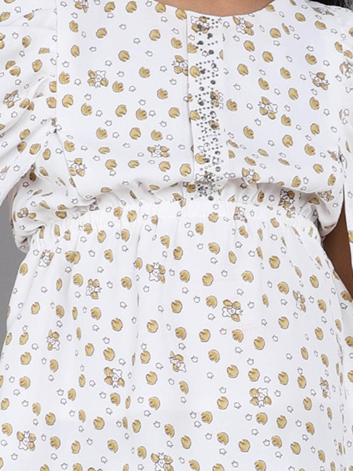 Little Angels Little Angels Girls Cotton Top and Shorts Set Round Neck Puff Sleeves Printed Yellow 2 Piece Set Party Wear Round Neck Puff Sleeves Printed Top and Shorts Set