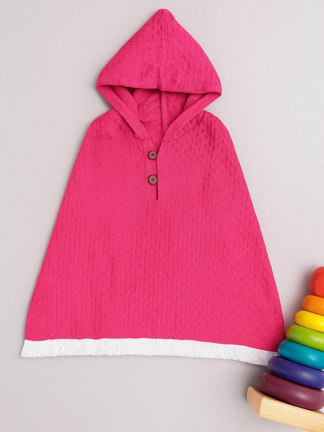 Fuchsia hooded woollen poncho for toddler 1-2 years by Little Angels