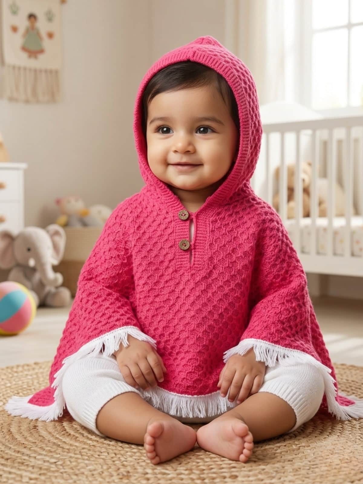Little Angels Woolen Hooded Knit Baby Poncho Poncho Woolen Hooded Knit Baby Poncho