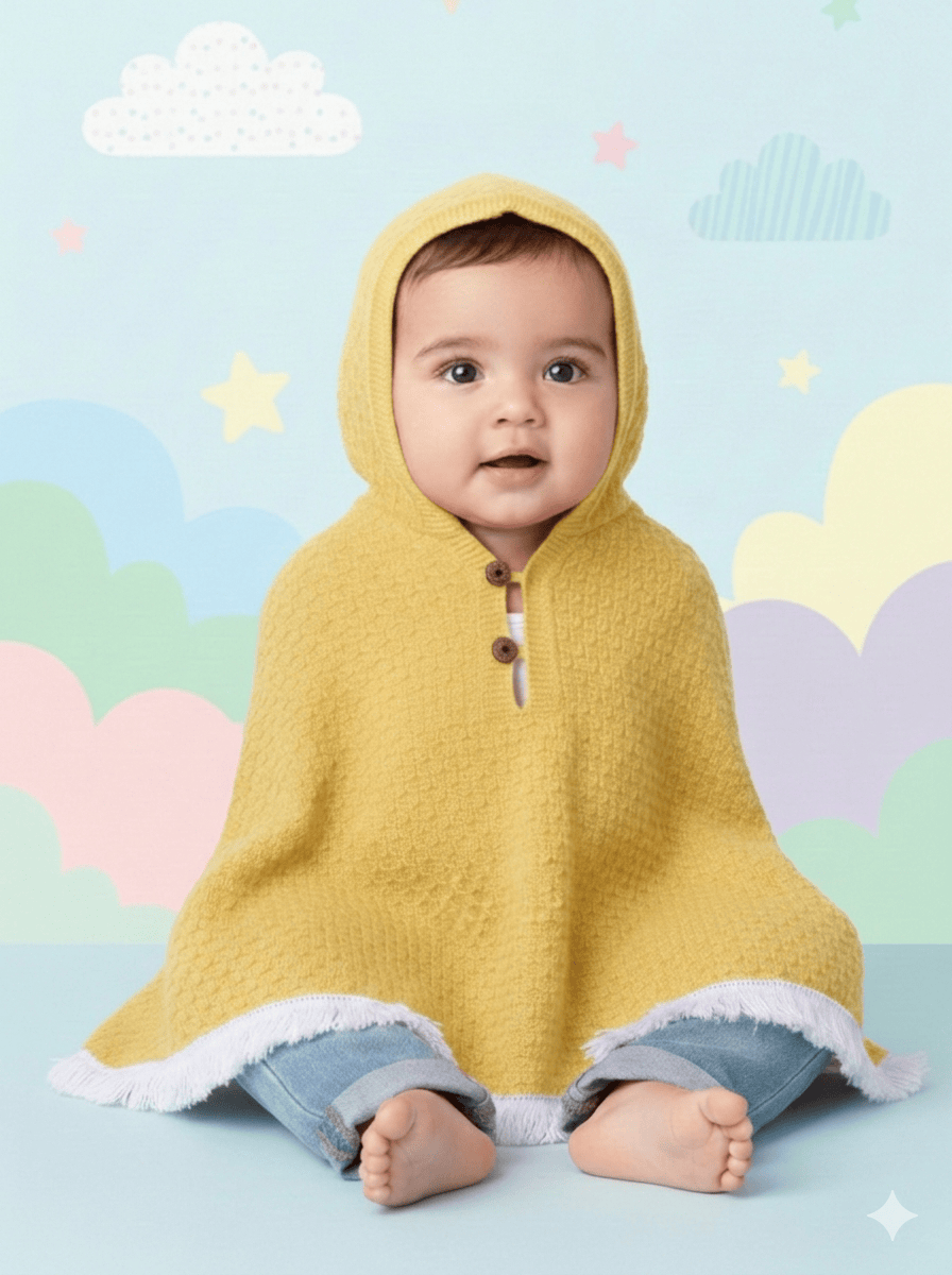 Little Angels Woolen Hooded Knit Baby Poncho Poncho Woolen Hooded Knit Baby Poncho
