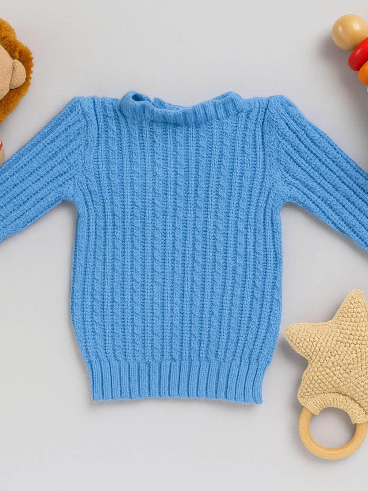 Blue textured knit woollen pullover sweater for toddler 1-2 years by Little Angels