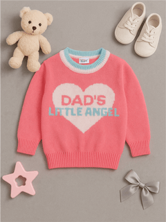 Neon Pink heart motif woollen pullover sweater for baby 3 months to 5 years by Little Angels