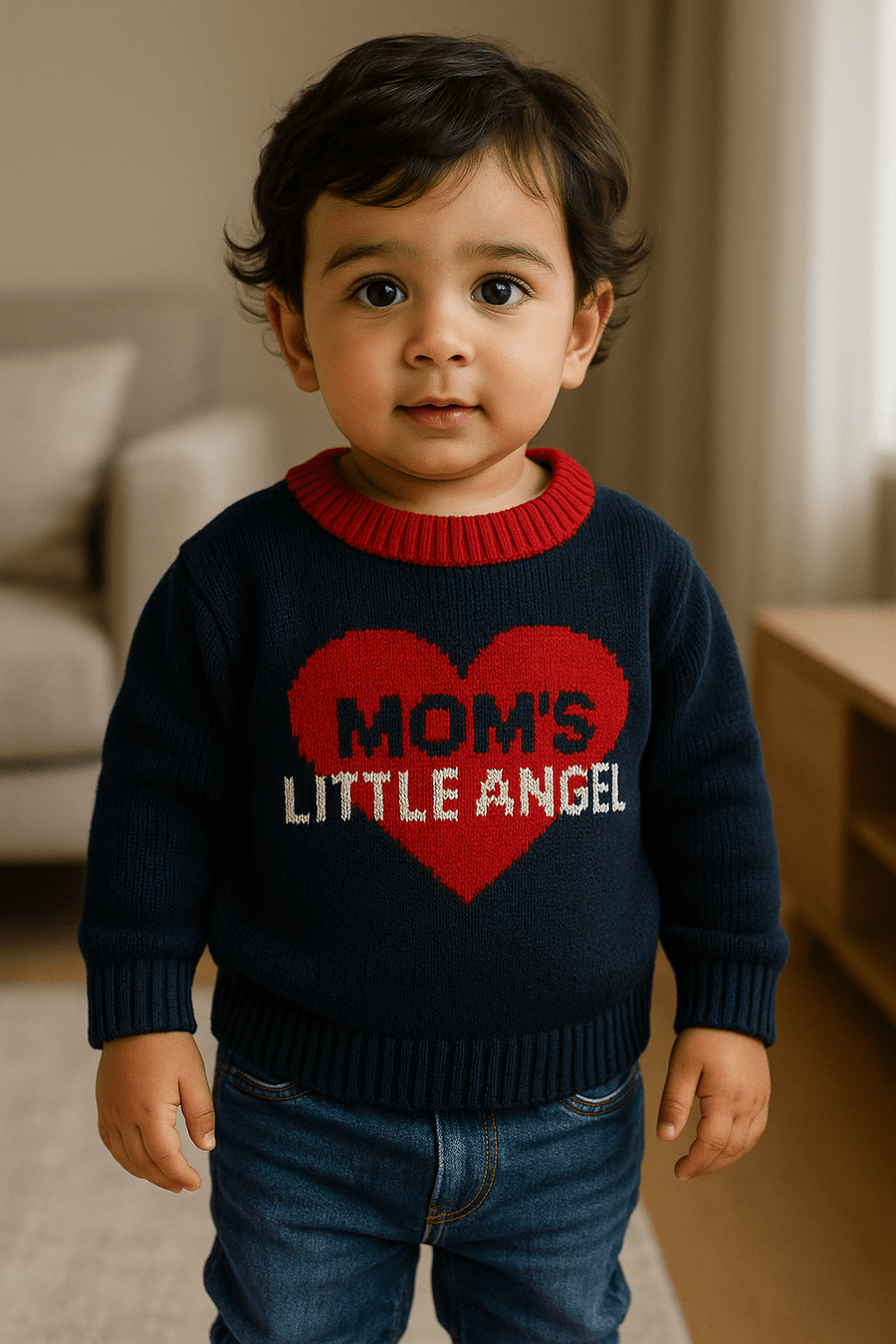 Navy heart motif woollen pullover sweater for baby 3 months to 5 years by Little Angels