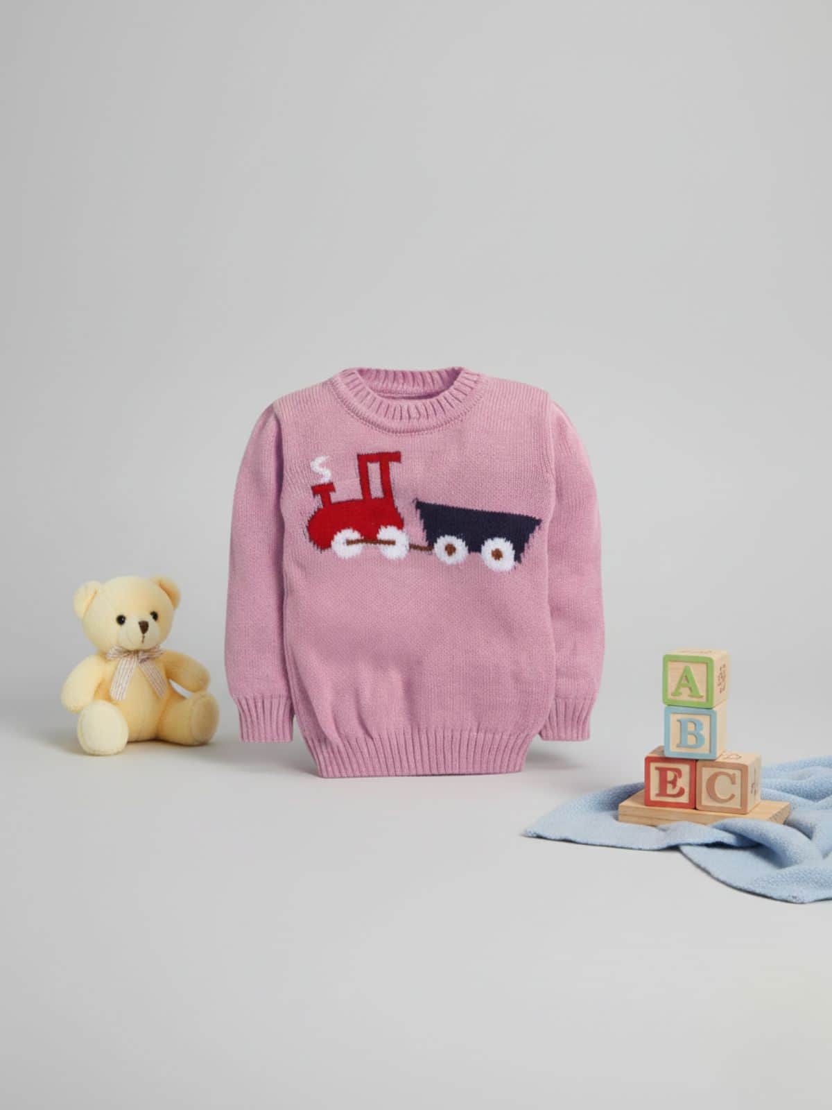 Little Angels Little Engine Knit Pullover Pullover Little Engine Knit Pullover 6-12 M / Pink / Soft Wool