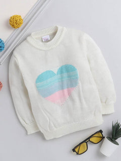 White heart motif woollen pullover sweater for toddler 1-5 years by Little Angels