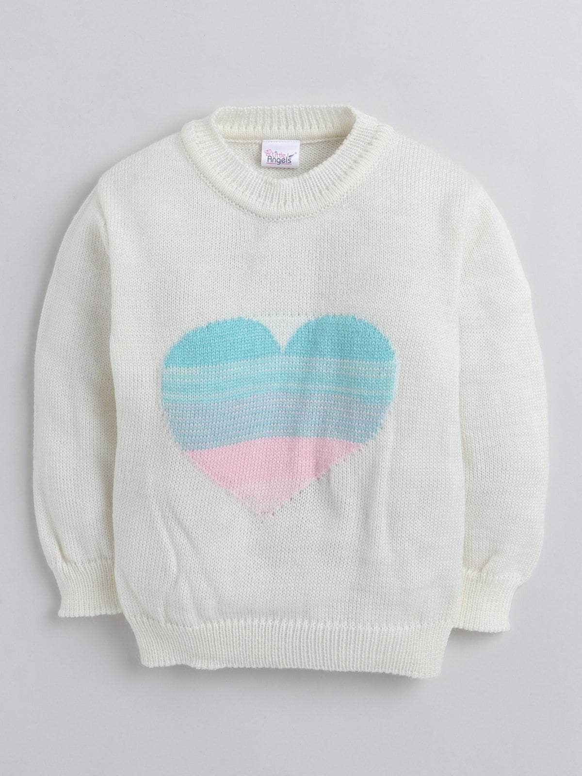 Little Angels Little Angels Baby Wool Round Neck Full Sleeves Jacquard Heart Pullover Sweater For Girls Pullover Little Love Heart Knit Pullover