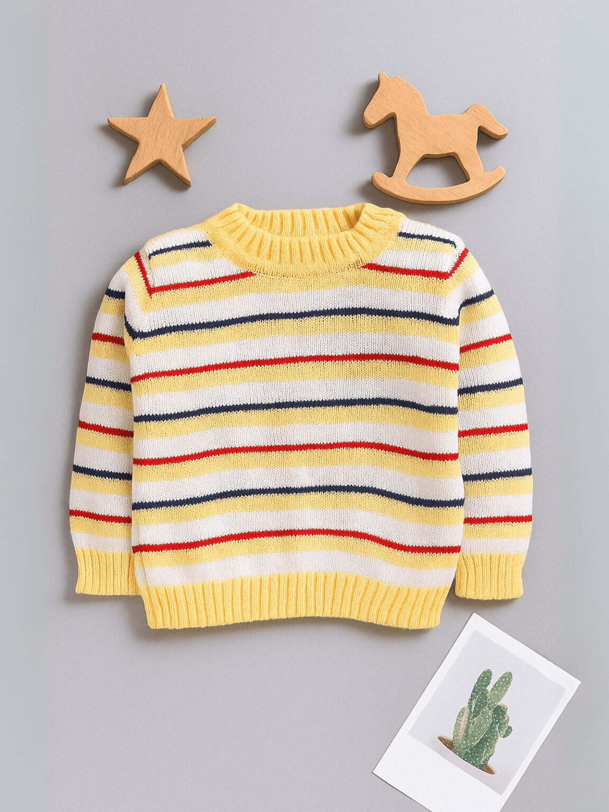 Yellow striped woollen pullover sweater for baby 6-12 months by Little Angels