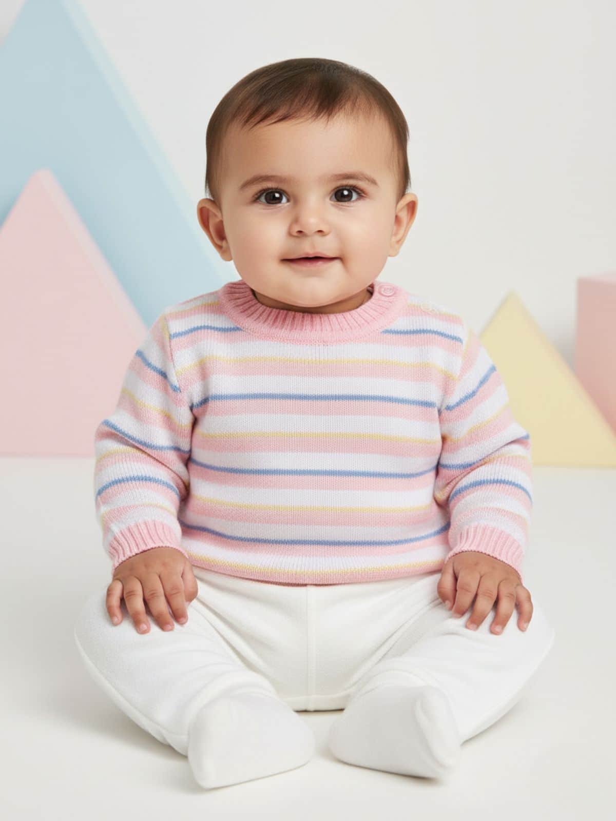 Little Angels Little Angels Baby Wool Round Neck Full Sleeves Striped Pullover Sweater for Baby Boys Pullover Rainbow Snuggles, One Stitch Away Pullover