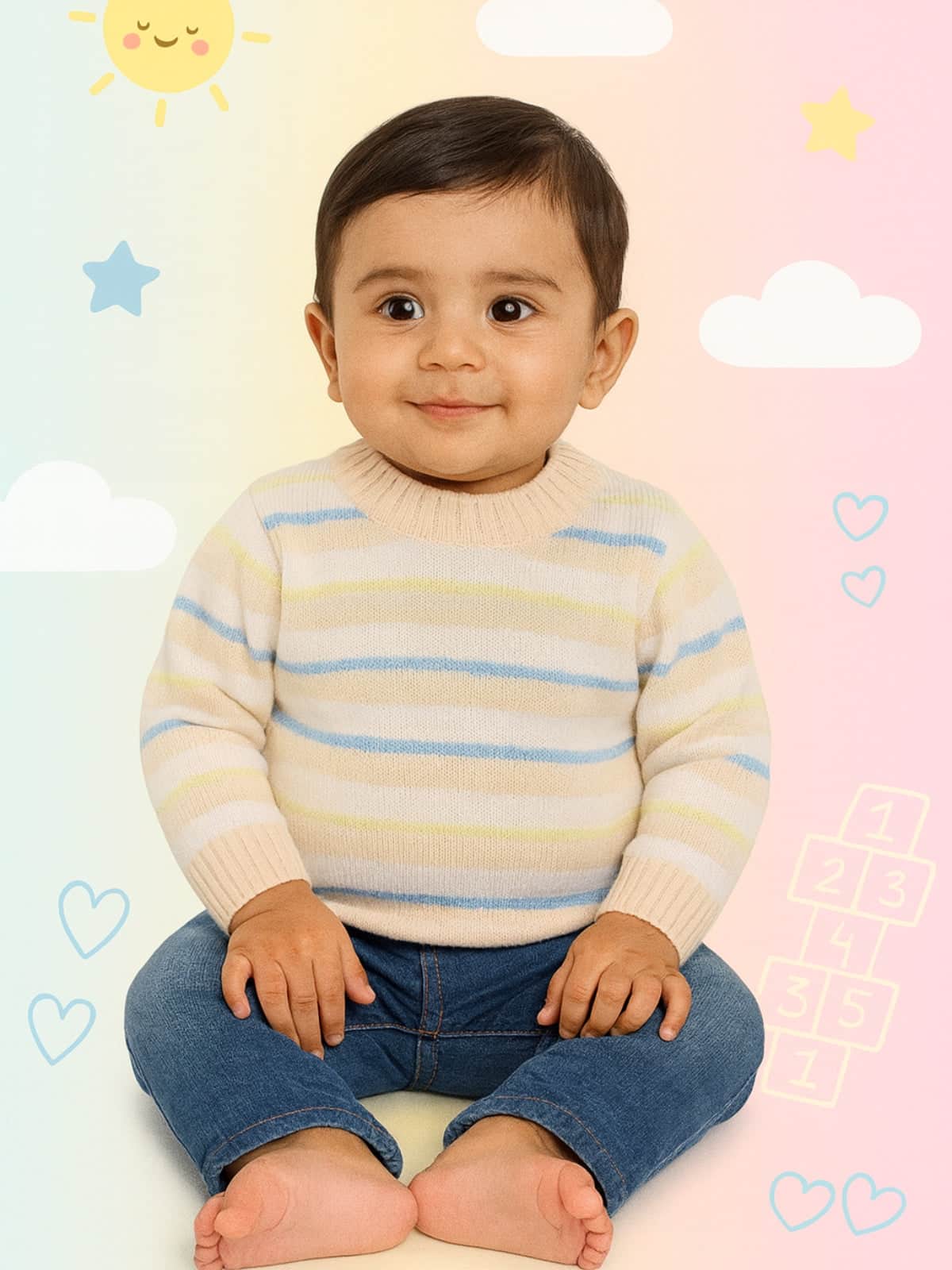 Little Angels Little Angels Baby Wool Round Neck Full Sleeves Striped Pullover Sweater for Baby Boys Pullover Rainbow Snuggles, One Stitch Away Pullover