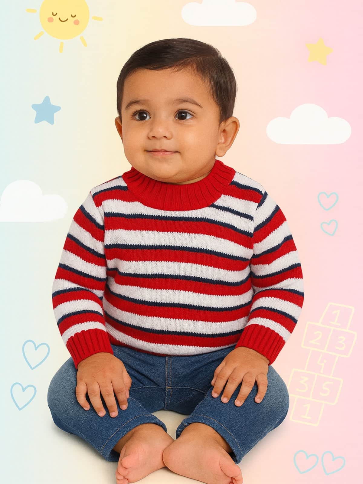 Little Angels Little Angels Baby Wool Round Neck Full Sleeves Striped Pullover Sweater for Baby Boys Pullover Rainbow Snuggles, One Stitch Away Pullover