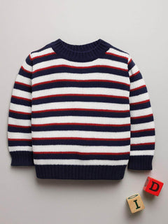 Navy & White rainbow stripe woollen pullover sweater for baby 6 months to 2 years by Little Angels