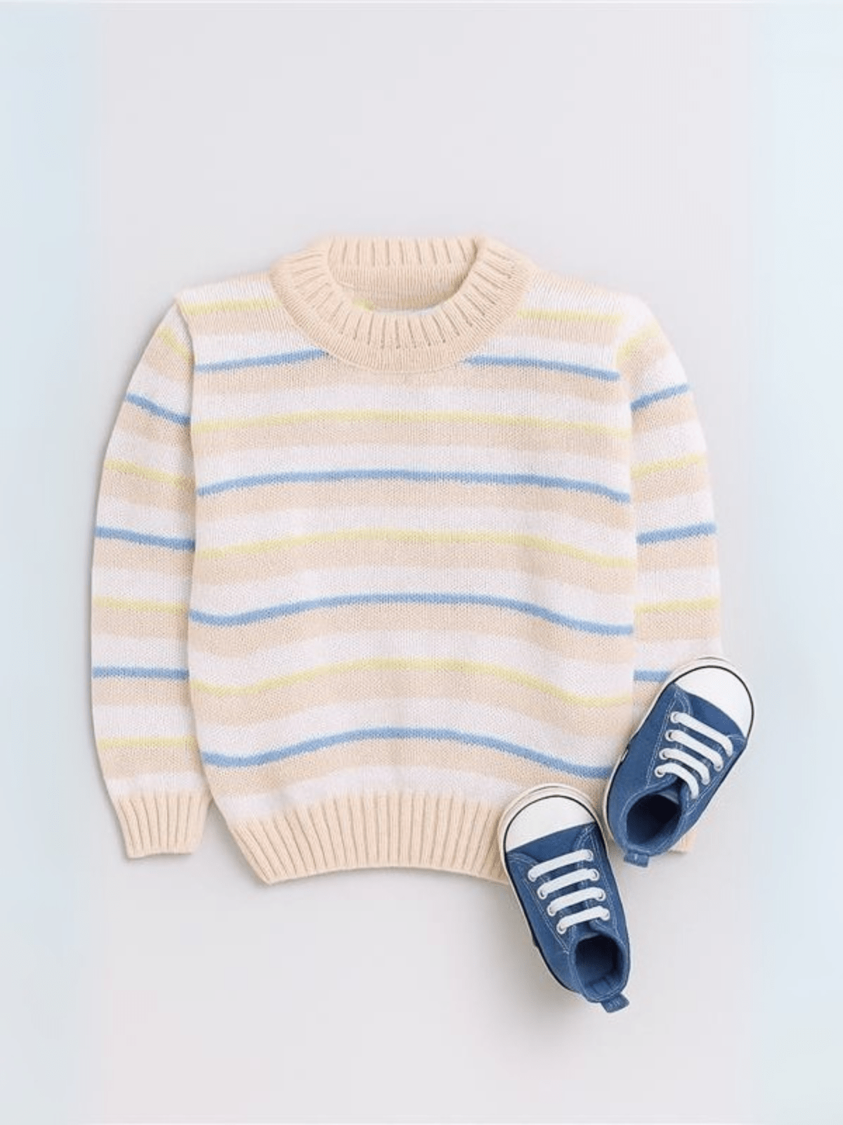 Little Angels Little Angels Baby Wool Round Neck Full Sleeves Striped Pullover Sweater for Baby Boys Pullover Rainbow Snuggles, One Stitch Away Pullover 6-12M / Peach / Baby Wool