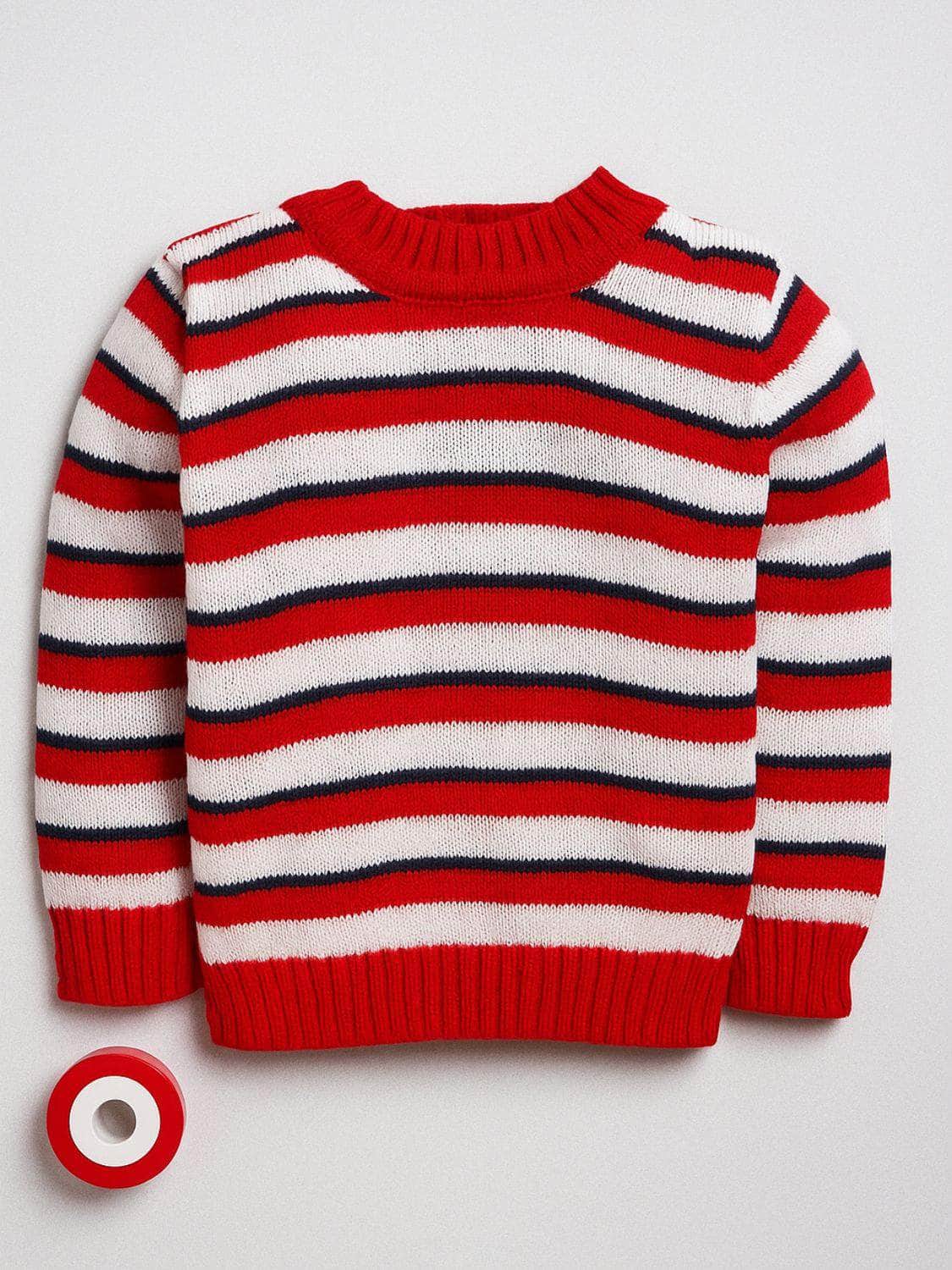 Little Angels Little Angels Baby Wool Round Neck Full Sleeves Striped Pullover Sweater for Baby Boys Pullover Rainbow Snuggles, One Stitch Away Pullover 6-12M / Red / Baby Wool