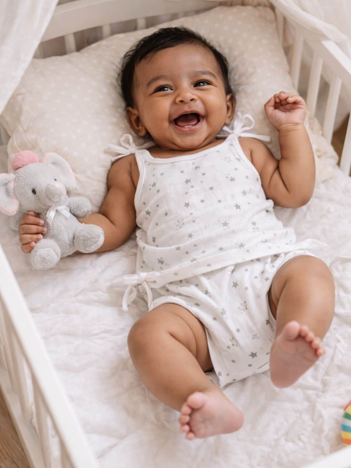 Little Angels Organic Cotton Star Print Baby Top & Bottom Set | Soft & Breathable Newborn Wear Pullover Star Print Cotton Jhabla and Nappy Set (-0-3 Months) 0-3 M / White