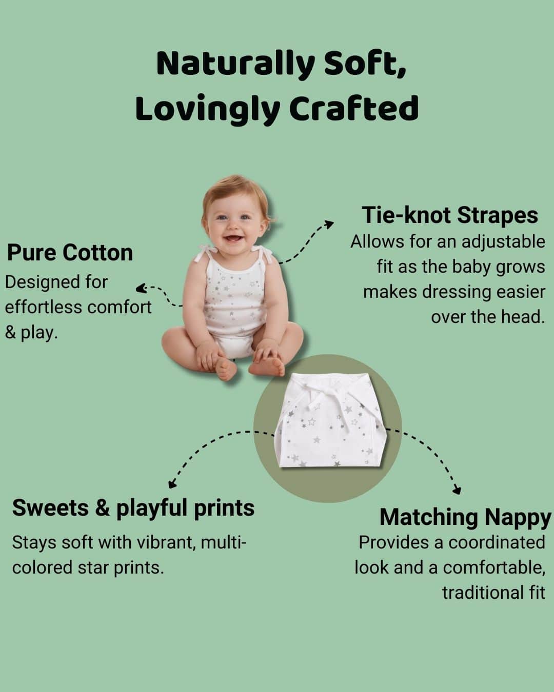Little Angels Organic Cotton Star Print Baby Top & Bottom Set | Soft & Breathable Newborn Wear Pullover Star Print Cotton Jhabla and Nappy Set (-0-3 Months) 0-3 M / White