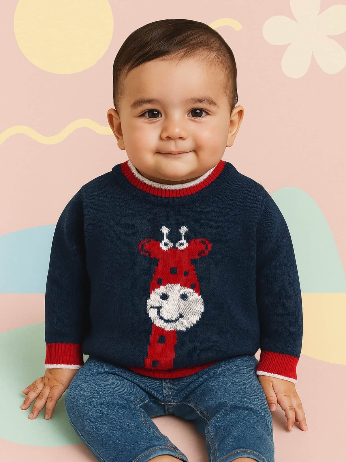 Little Angels Little Angels Baby Sweater Pullover with Long Sleeves, Round Neck and Giraffe Design for Kids 3 to 4 Years Pullover Tall Buddy Knit Pullover