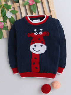 Navy giraffe motif woollen pullover sweater for baby 3 months to 5 years by Little Angels
