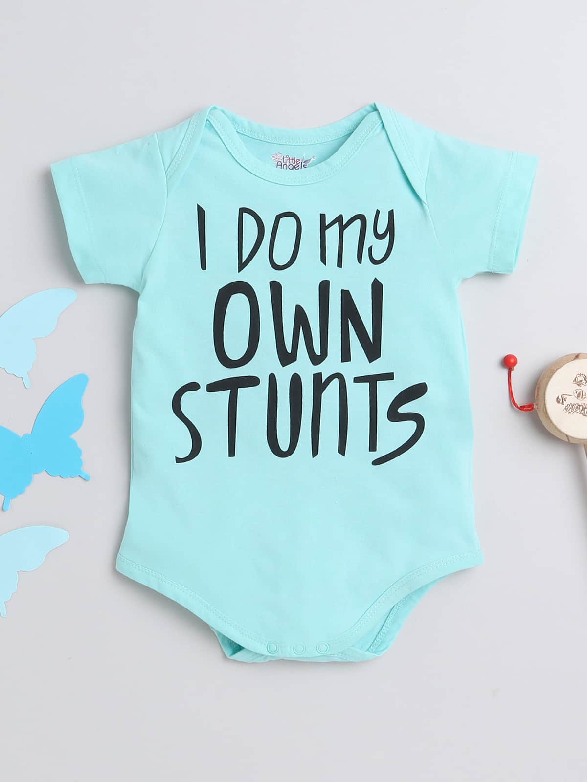 Little Angels Pack of 2 Funny Baby Onesies | Cotton Printed Bodysuits for Newborn Shirts & Shorts Pack of 2 Baby Cotton Onesies – Funny Printed Bodysuits (Blue & Yellow)