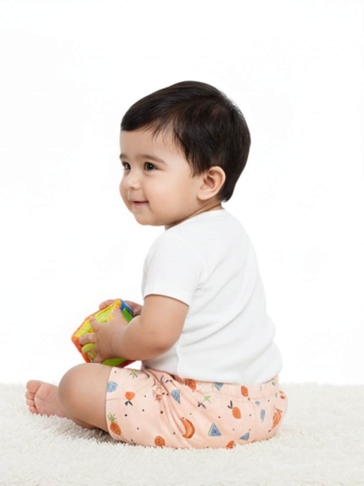 Little Angels Peach Tropical Fruit Baby Shorts | Soft Cotton Infant Summer Wear Shorts Peach Tropical Fruit Print Cotton Shorts for Infants & Toddlers