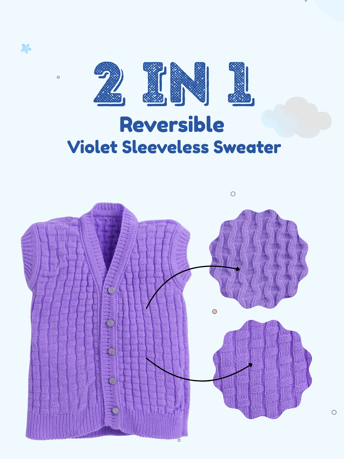 Little Angels Little Angels Baby Wool V-Neck Basketweave Reversible Sleeveless Sweater For Baby Boys and Girls Sleeveless/vests 2 in 1 Reversible Mint Green Sleeveless Sweater 3-6M / Violet / Baby Wool