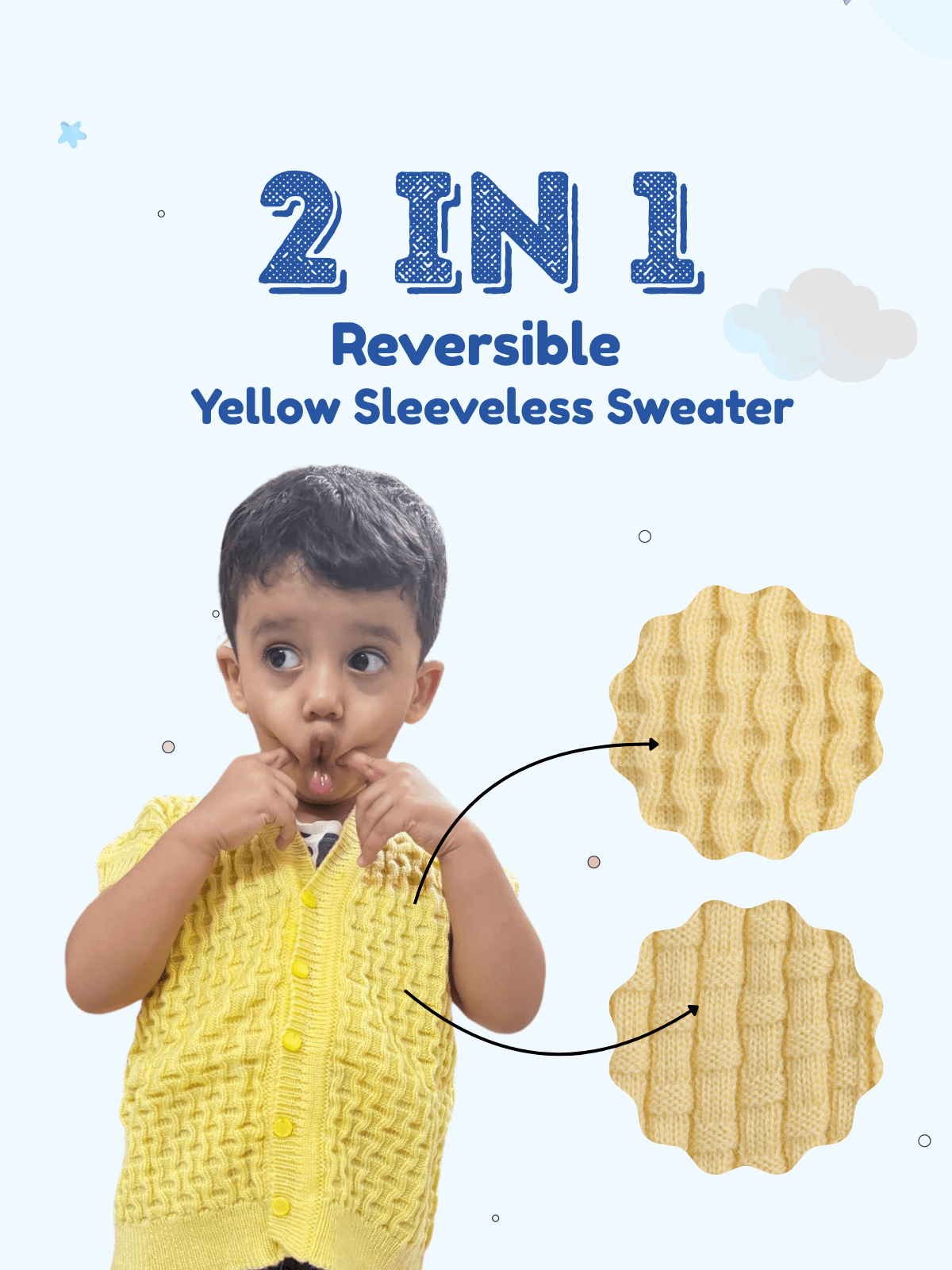 Little Angels Little Angels Baby Wool V-Neck Basketweave Reversible Sleeveless Sweater For Baby Boys and Girls Sleeveless/vests 2 in 1 Reversible Mint Green Sleeveless Sweater 3-6M / Yellow / Baby Wool