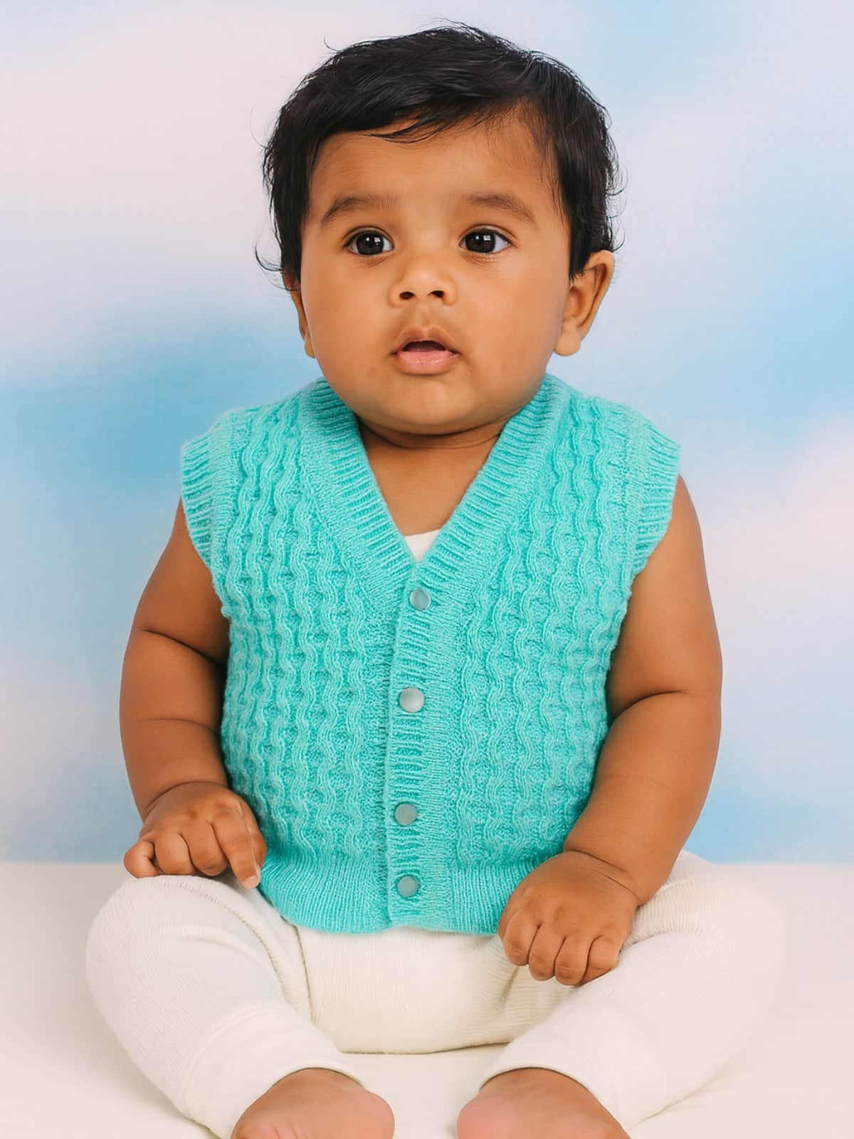 Little Angels Little Angels Baby Wool V-Neck Basketweave Reversible Sleeveless Sweater For Baby Boys and Girls Sleeveless/vests 2 in 1 Reversible Sleeveless Sweater