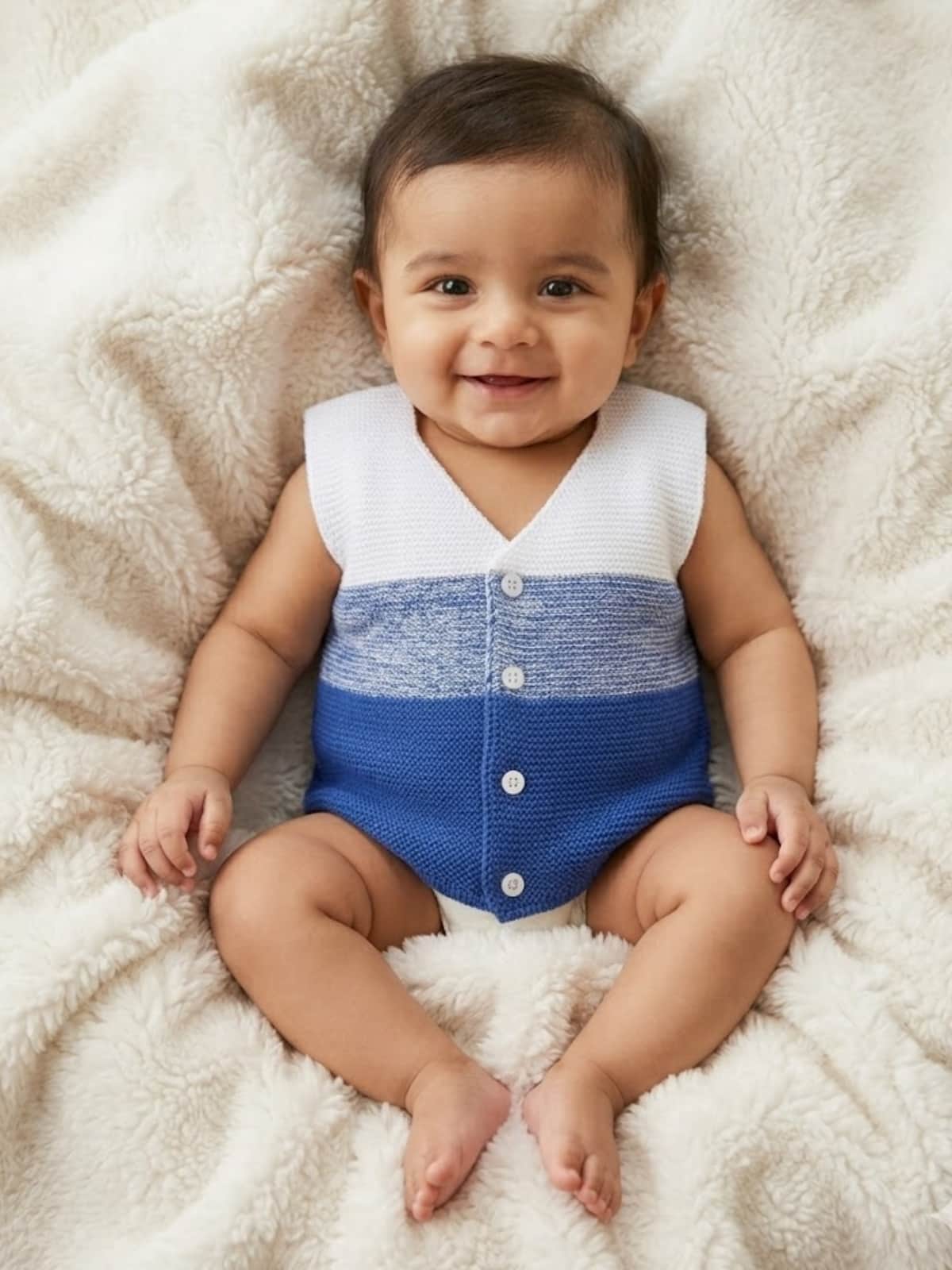 Blue colour-block woollen sleeveless vest for newborn 0-3 months by Little Angels