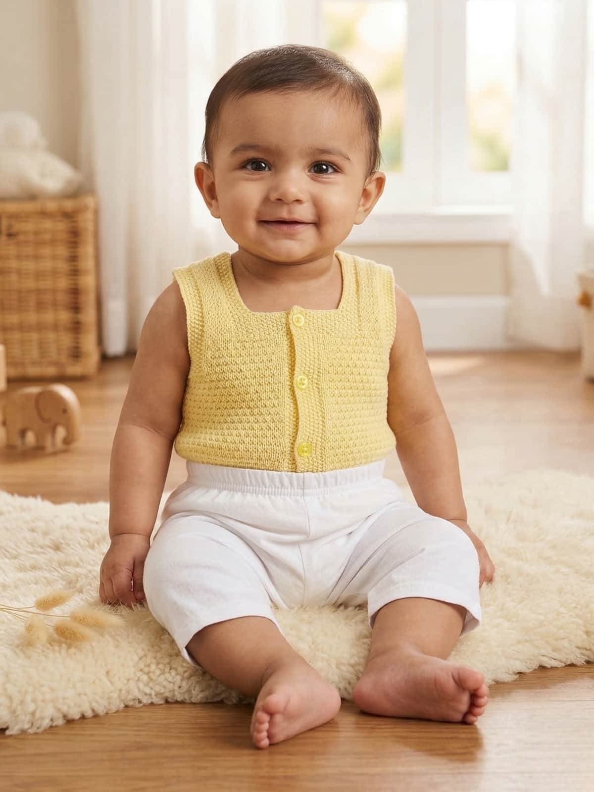 Little Angels Baby Tulip Knit Wool Vest for Winter Sleeveless/vests Baby Tulip Pattern Wool Knit Vest for Winter Yellow / 0-3 months