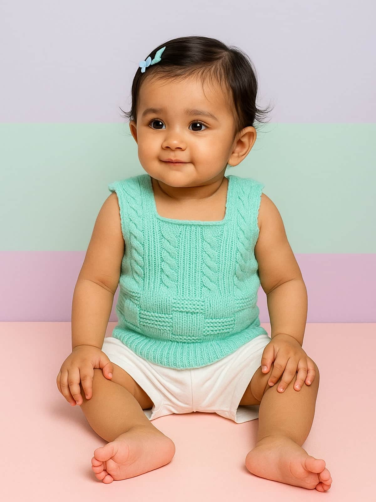 Little Angels Little Angels Baby Wool Square Neck Cable Knit with Basketweave Sleeveless Pullover For Baby Boys and Girls Sleeveless/vests Bundle Up Button-Up Basketweave Pullover