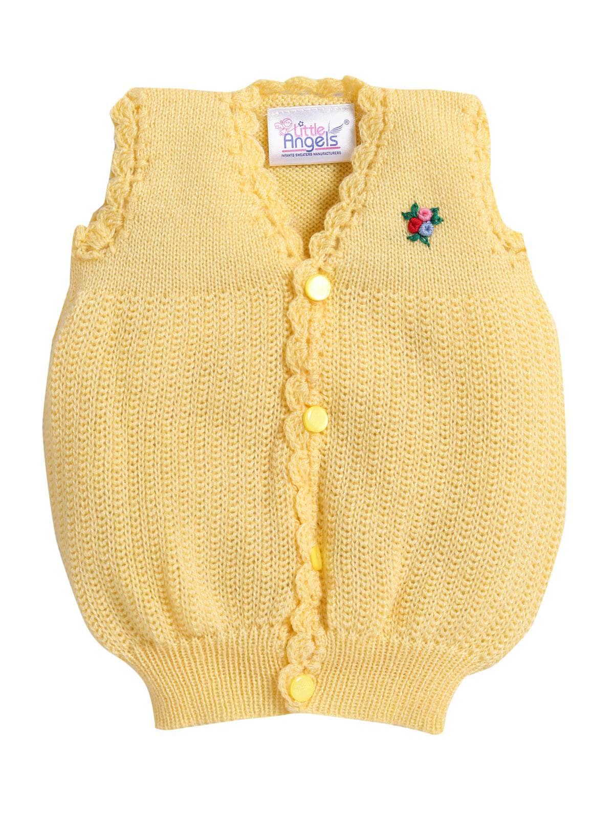 Little Angels Little Angels Baby Wool V-Neck Embroidered Sleeveless Cardigan For Baby Boys and Girls Sleeveless/vests Button Bloom Cozy Cardigan