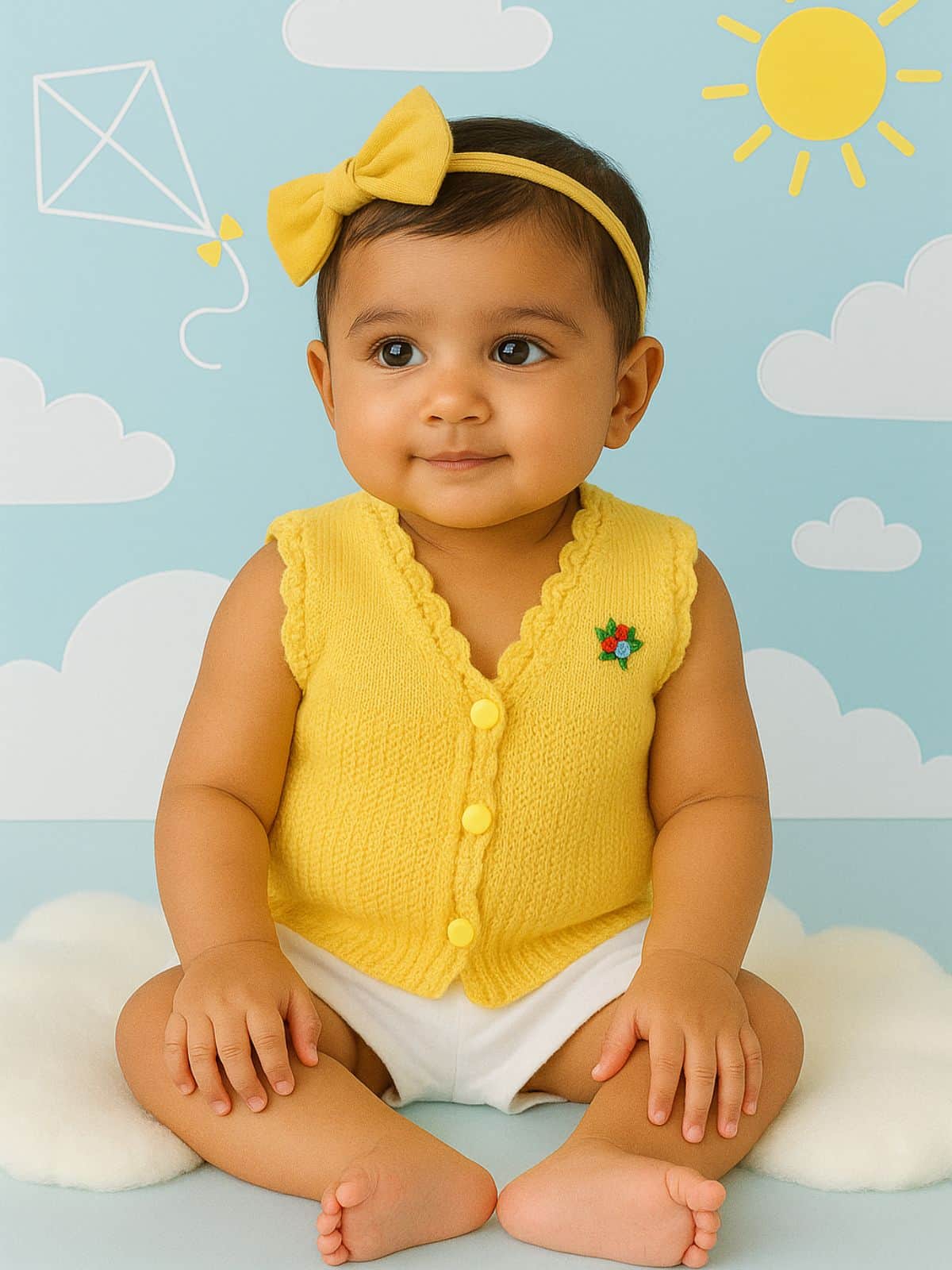 Little Angels Little Angels Baby Wool V-Neck Embroidered Sleeveless Cardigan For Baby Boys and Girls Sleeveless/vests Button Bloom Cozy Cardigan